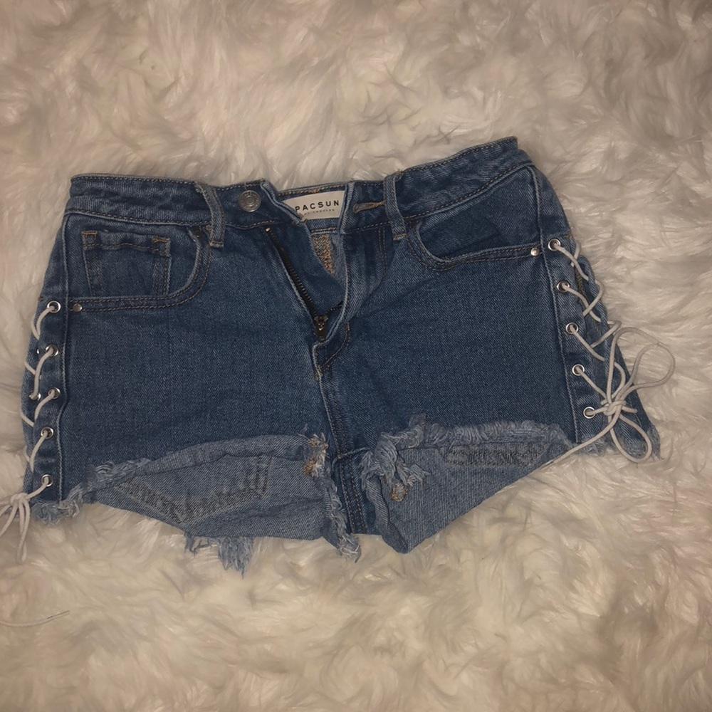 denim pacsun shorts with lace up sides